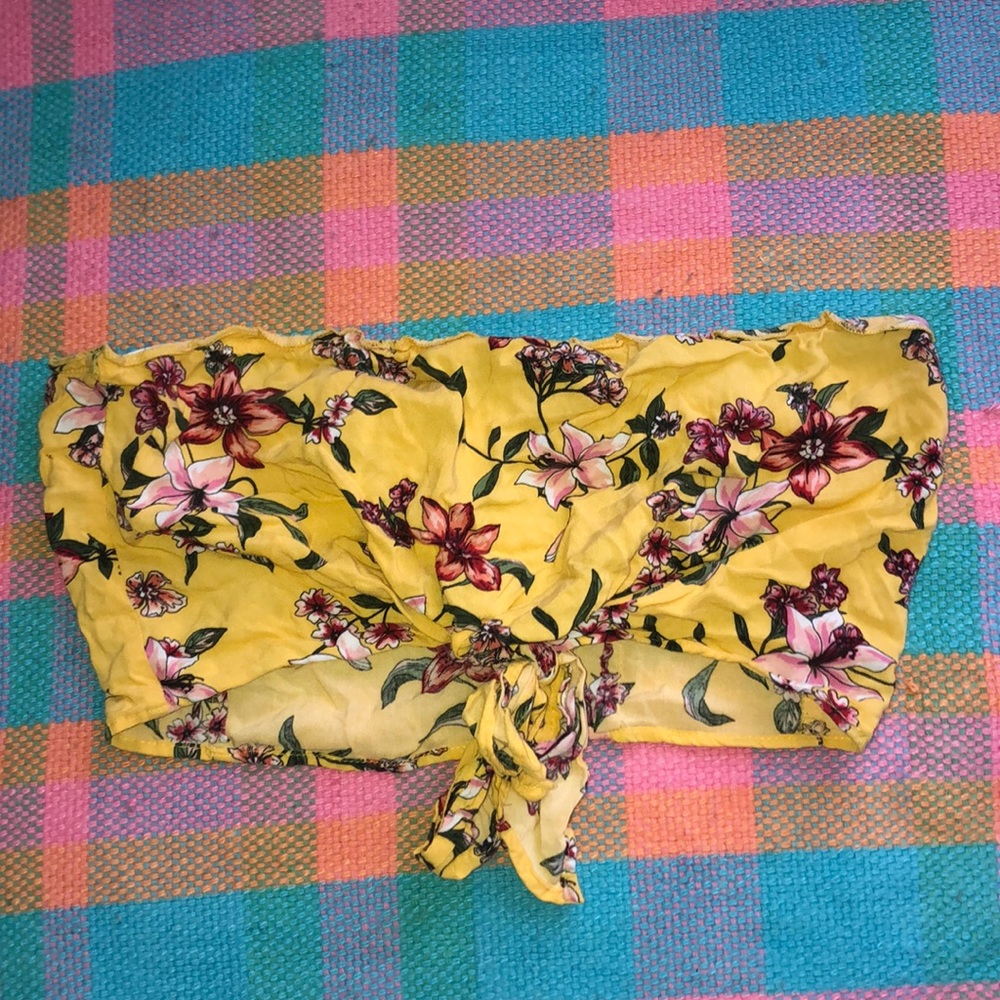 Yellow floral strapless top